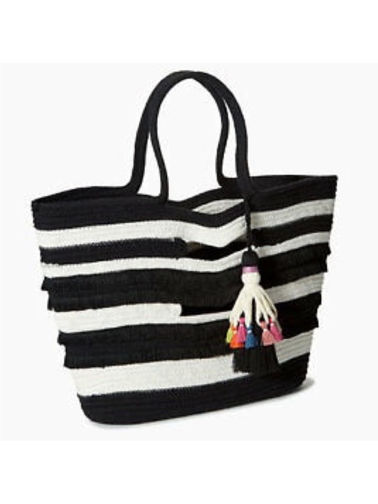 STELLA & DOT FOR Anthropologie Black & White Taj Tassel Tote - Picture 4 of 14